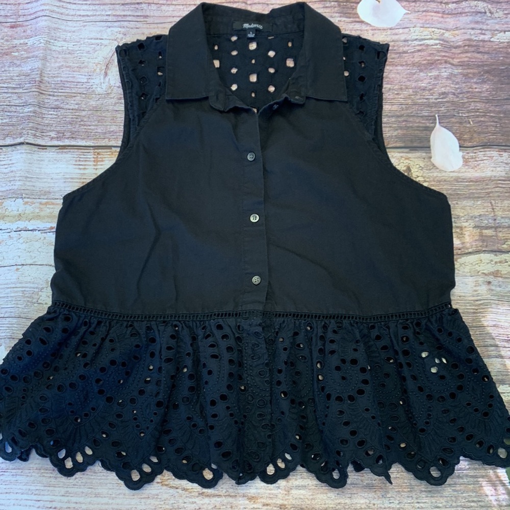 Madewell Black Peplum Blouse • Sz L